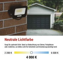LED reflektor GLARO 20W, schwarz, IP65, 2000 lm, neutralweiß