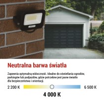 Naświetlacz LED GLARO 20W, czarny, IP65, 2000 lm, neutralna biel