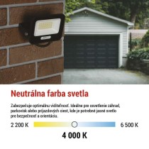 LED reflektor GLARO 20W, čierny, IP65, 2000 lm, neutrálna biela