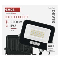 LED reflektor GLARO 20W, fekete, IP65, 2000 lm, természetes fehér