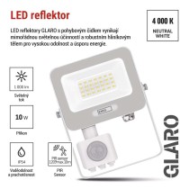 LED reflektor GLARO s pohybovým čidlem, 20 W, bílý, IP54, 2000 lm, neutrální bílá