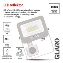 LED reflektor GLARO PIR 20 W, bel, IP54, 2000 lm, nevtralna bela