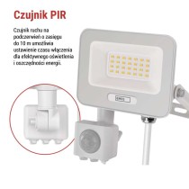 Naświetlacz LED GLARO PIR 20 W, biały, IP54, 2000 lm, neutralna biel
