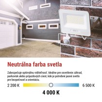 LED reflektor GLARO s pohybovým čidlom, 20 W, biely, IP54, 2000 lm, neutrálna biela