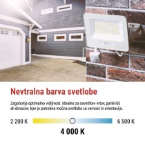 LED reflektor GLARO PIR 20 W, bel, IP54, 2000 lm, nevtralna bela