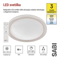 LED stropno svetilo SABI, okroglo, 30W, zatemnilno, nastavljiva CCT