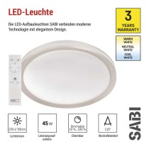 LED Deckenleuchte SABI, rund, 45W, dimmbar, warm/neut./kaltweiß