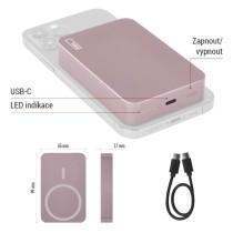 Powerbanka EMOS WI 1046, 10 000 mAh, 20 W+Wireless, lososová