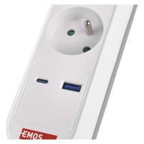 Prodlužovací kabel 2 m / 3 zásuvky / s vypínačem / bílo-šedý / 1×USB-A + 1×USB-C / 1,5 mm2