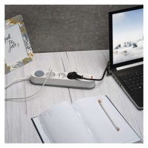 Prodlužovací kabel 2 m / 3 zásuvky / s vypínačem / bílo-šedý / 1×USB-A + 1×USB-C / 1,5 mm2
