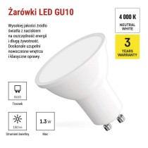 Żarówka LED Classic MR16 / GU10 / 1,3 W (16 W) / 150 lm / neutralna biel