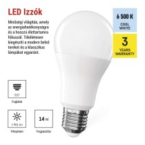 LED izzó Classic A60 / E27 / 14 W (120 W) / 1901 lm / Hideg fehér