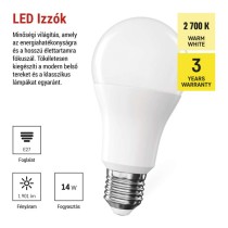 LED izzó Classic A60 / E27 / 14 W (120 W) / 1901 lm / Meleg fehér