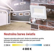 Naświetlacz LED GLARO PIR 50 W, biały, IP54, 5000 lm, neutralna biel