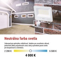 LED reflektor GLARO s pohybovým čidlom, 50 W, biely, IP54, 5000 lm, neutrálna biela