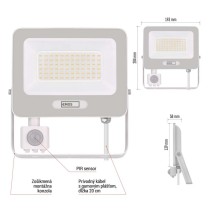 LED reflektor GLARO s pohybovým čidlom, 50 W, biely, IP54, 5000 lm, neutrálna biela