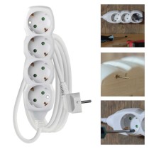 Hosszabbító 3 m / 4 aljzat / fehér / PVC / 1,5 mm2