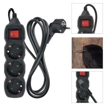 Hosszabbító 1,5 m / 3 aljzat / kapcsolós / fekete / PVC / 1 mm2