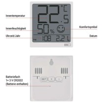 Digitales Thermometer mit Hygrometer, Funk-Sensor, Datum E0522