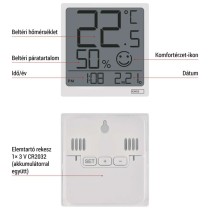 Digitális hőmérő vezeték nélküli érzékelővel, páratartalom-mérővel, dátum E0522