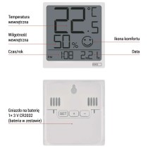 Termometr z higrometrem E0522, czujnik bezprzewodowy, data 