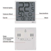 Digitálny teplomer s vlhkomerom, bezdrôtový snímač, dátum E0522