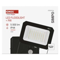 Naświetlacz LED SIMPO 50W,  z czujn. PIR, czarny, neutralna biel
