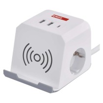 Pagarinātājs – kubs, 2 m / 2 kontaktligzdas / balts / 2×USB-A+1×USB-C+Qi / 1,5 mm2