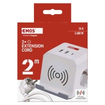 Hosszabbító - kocka 2 m / 2 aljzat / fehér / 2×USB-A+1×USB-C+Qi / 1,5 mm2