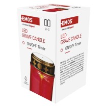 LED náhrobná sviečka červená, 2x C, vonkajšia aj vnútorná, teplá biela, časovač
