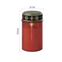 LED náhrobná sviečka červená, 2x C, vonkajšia aj vnútorná, teplá biela, časovač