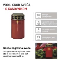 LED nagrobna sveča rdeča, 2x C, zunanja in notranja, topla bela, časovnik
