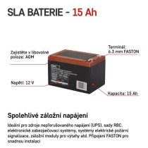 Bezúdržbový trakční olověný aku. 12 V/15 Ah, faston 6,3 mm