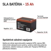 Bezúdržbový olovený trakčný aku. 12 V/15 Ah, faston 6,3 mm