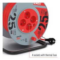 Prodlužovací kabel na bubnu 25 m / 4 zásuvky / červený / PVC / 230 V / 1,5 mm2