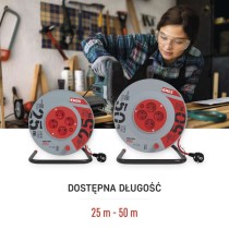 Przedłużacz bębnowy 25 m / 4 gniazda / czerwony / PVC / 230 V / 1,5 mm2