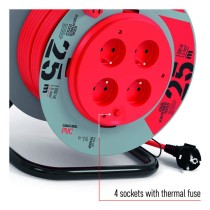 Przedłużacz bębnowy 25 m / 4 gniazda / PVC / 230 V / 1,5 mm2 / nieruchomy środek