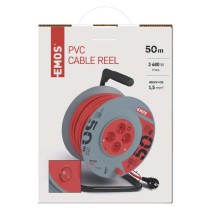 Prodlužovací kabel na bubnu 50 m / 4 zás. / s vypínačem / červený / PVC / 230V / 1,5 mm2