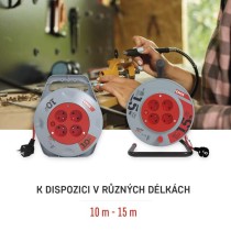 Prodlužovací kabel na bubnu 10 m / 4 zásuvky / červený / PVC / 230 V / 1 mm2
