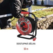 Venkovní prodlužovací kabel na bubnu 50 m / 4 zásuvky / černý / guma / 230 V / 1,5 mm2