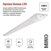 Oprawa liniowa LED MINO 40W, neutralna biel