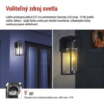 Záhradné nástenné svietidlo TILLIA, 12,8 x 11 x 27 cm, 1 x E27, 15 W