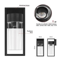 Lampa naścienna Garden TILLIA 27cm, na żarówkę E27 max 7W, IP44