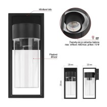 Záhradné nástenné svietidlo TILLIA, 12,8 x 11 x 27 cm, 1 x E27, 15 W