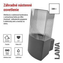 Záhradné nástenné svietidlo LANA, 11,7 x 10,6 x 21,8 cm, 1 x E27, 25 W