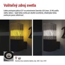 Záhradné nástenné svietidlo LANA, 11,7 x 10,6 x 21,8 cm, 1 x E27, 25 W