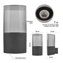 Lampa naścienna Garden LANA 22 cm, na żarówkę E27 max 25W, IP54