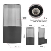 Záhradné nástenné svietidlo LANA, 11,7 x 10,6 x 21,8 cm, 1 x E27, 25 W