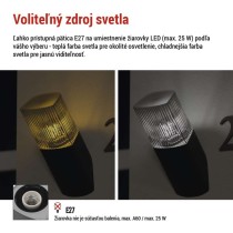 Záhradné nástenné svietidlo LANA, 10,6 x 8,8 x 28,6 cm, 1 x E27, 25 W