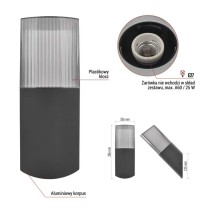 Lampa naścienna Garden LANA 28,6 cm, na żarówkę E27 max 25W, IP54